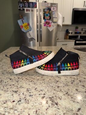 Kids Black Slip-On Sneakers with Rainbow Crayon Accent